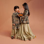 Ethnic Floral Printed And Embroidered Peplum Top With Lehenga twinning model image 1