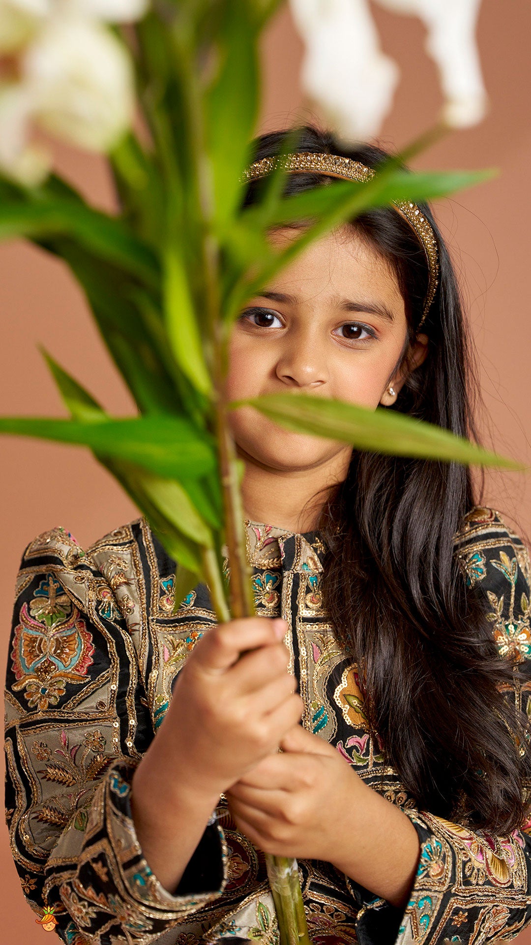 Ethnic Floral Printed And Embroidered Peplum Top With Lehenga