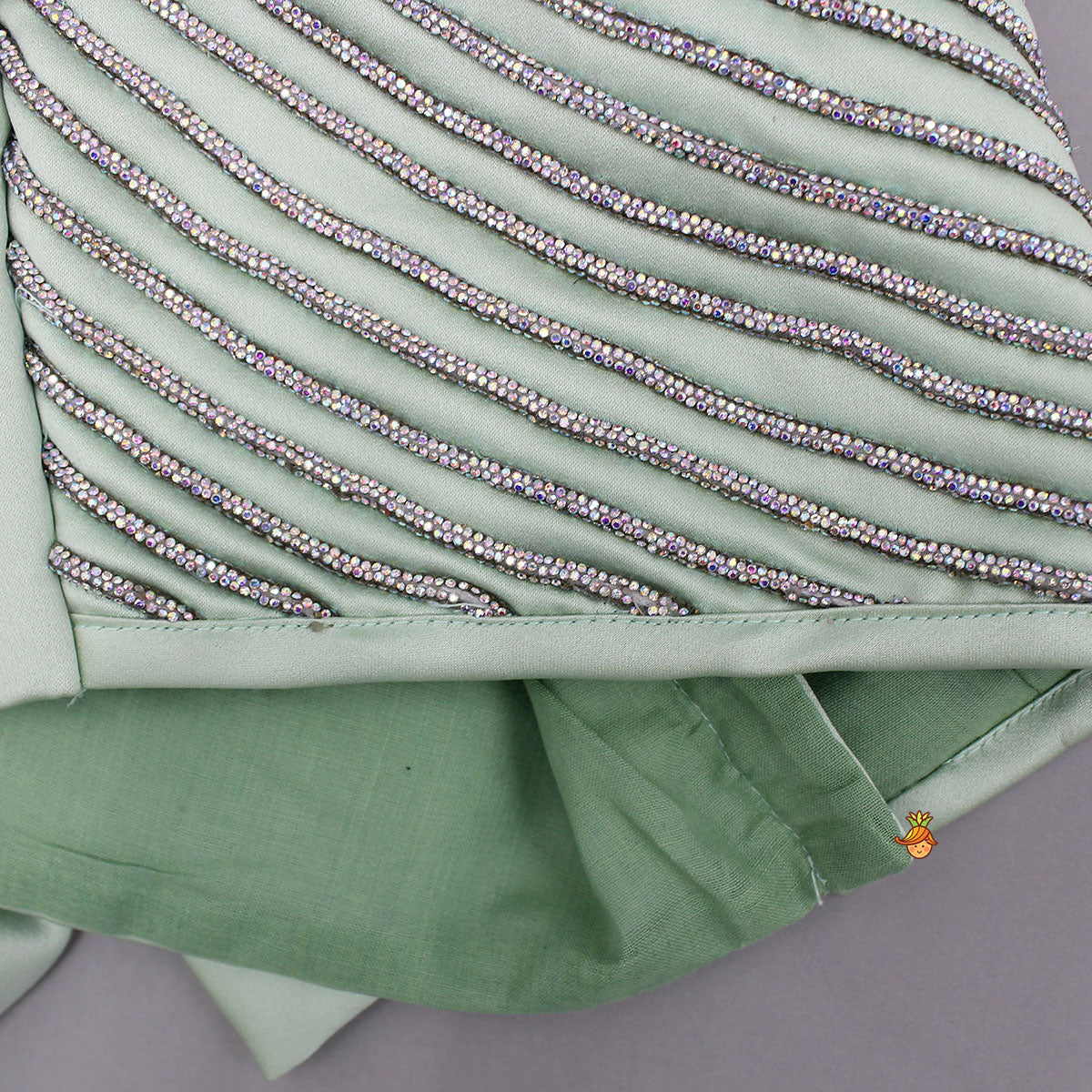 Shiny Lace Work One Shoulder Top And Ruffle Lehenga