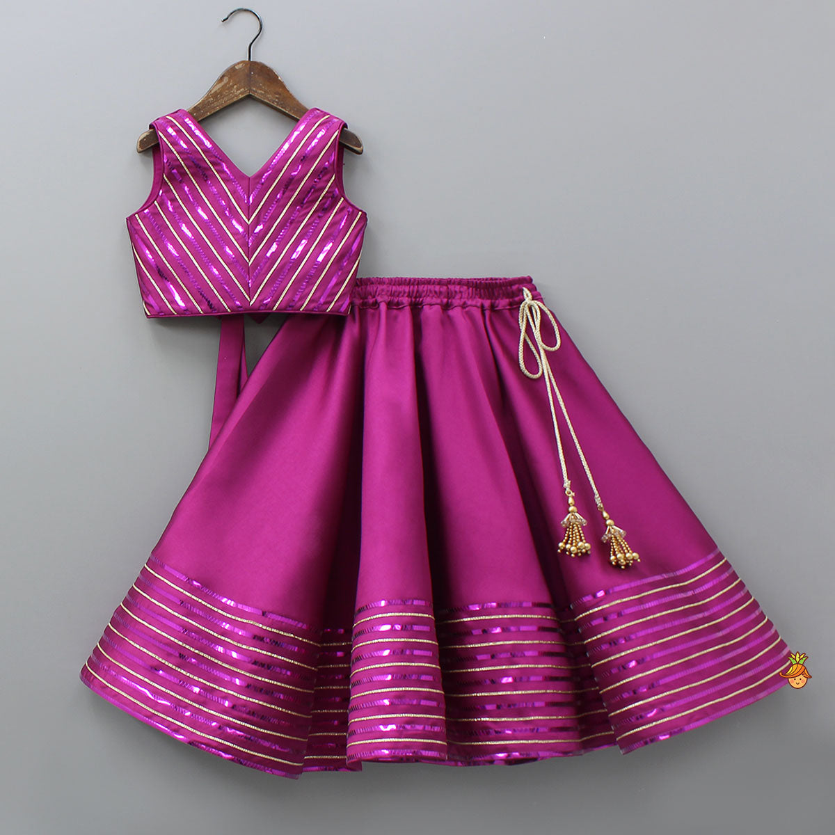 Lace-Detailed V-Neck Charming Top And Flared Lehenga