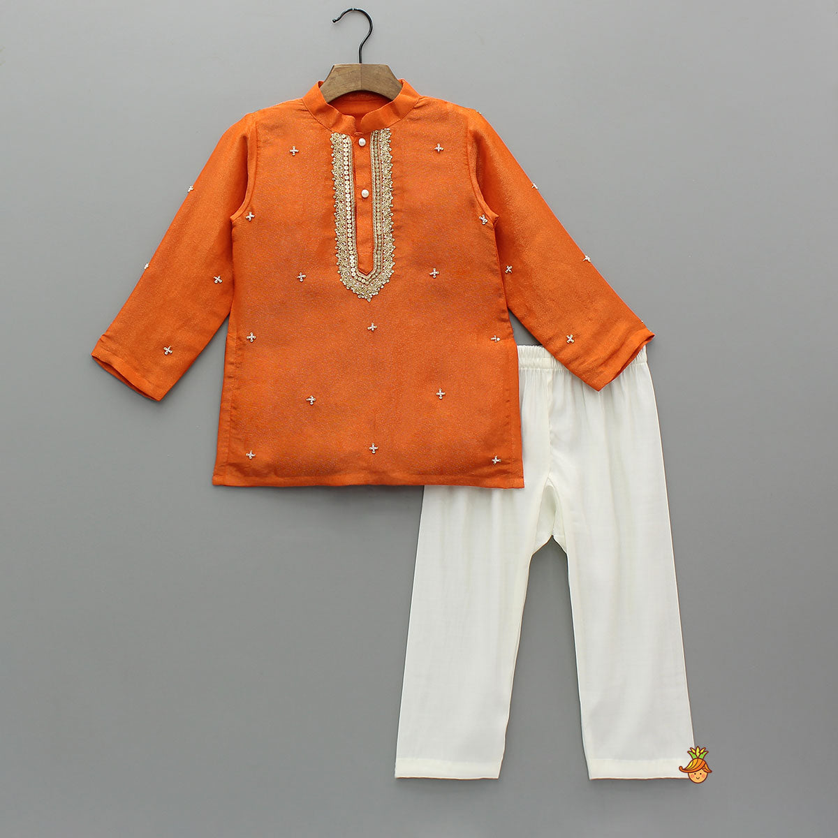Shimmery Kurta With Embroidered Placket And Pyjama