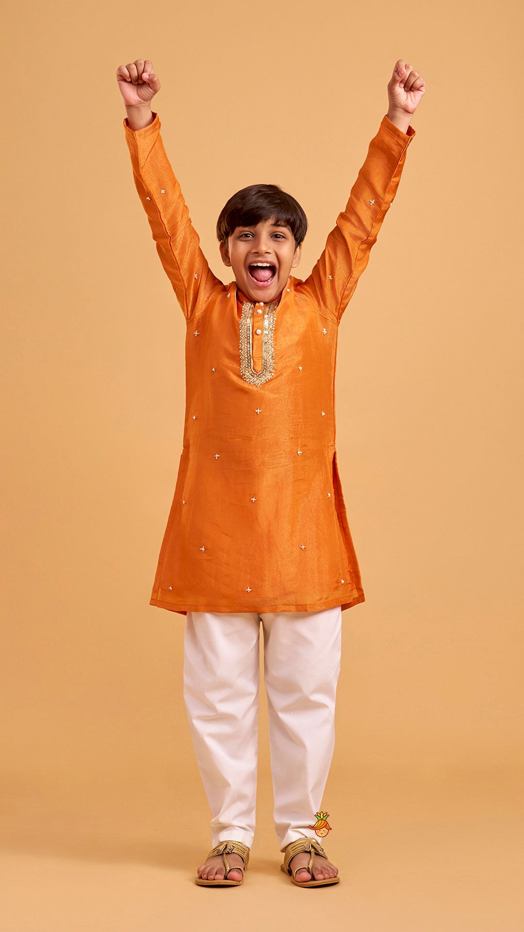 Shimmery Kurta With Embroidered Placket And Pyjama