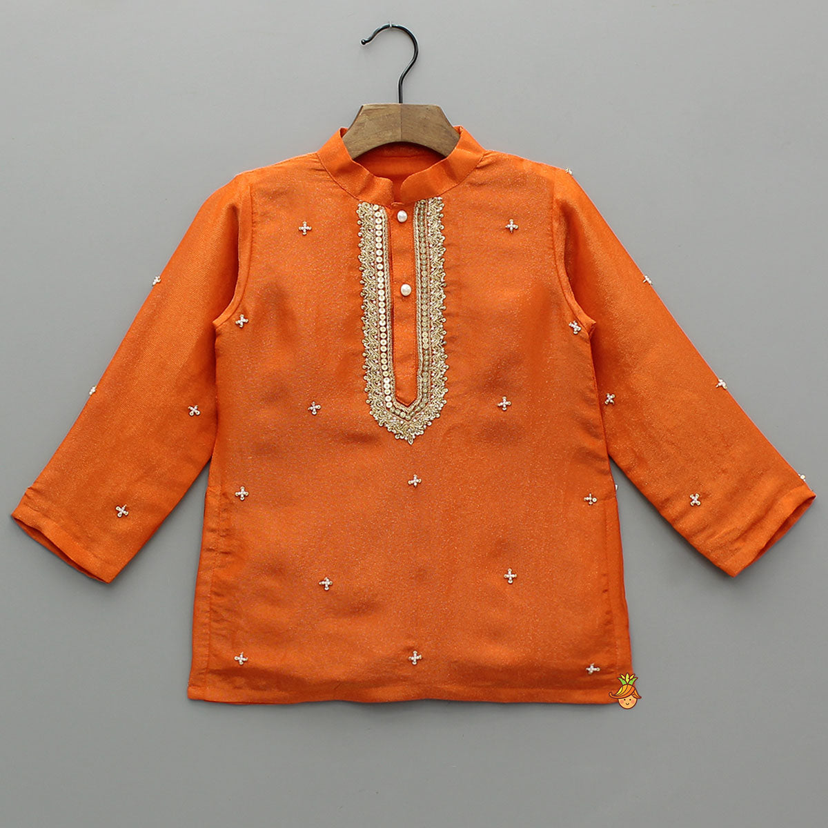 Shimmery Kurta With Embroidered Placket And Pyjama