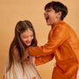 Shimmery Kurta With Embroidered Placket And Pyjama twinning model image 4