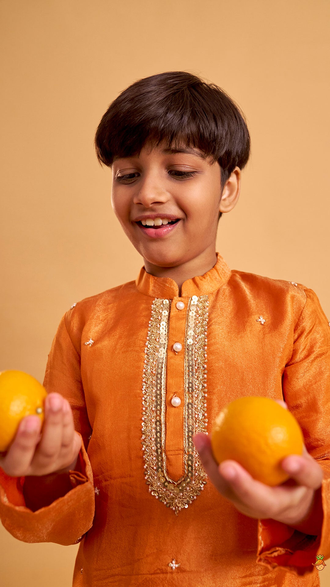Shimmery Kurta With Embroidered Placket And Pyjama