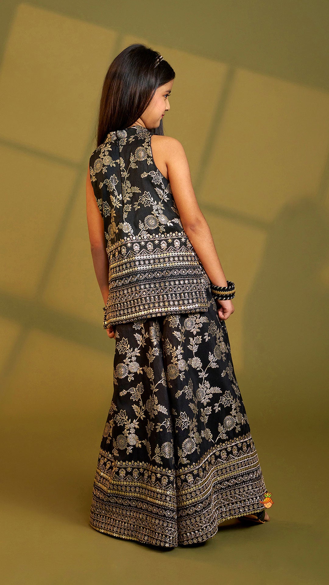 Sequins Embroidered Brocade Kurti And Palazzo