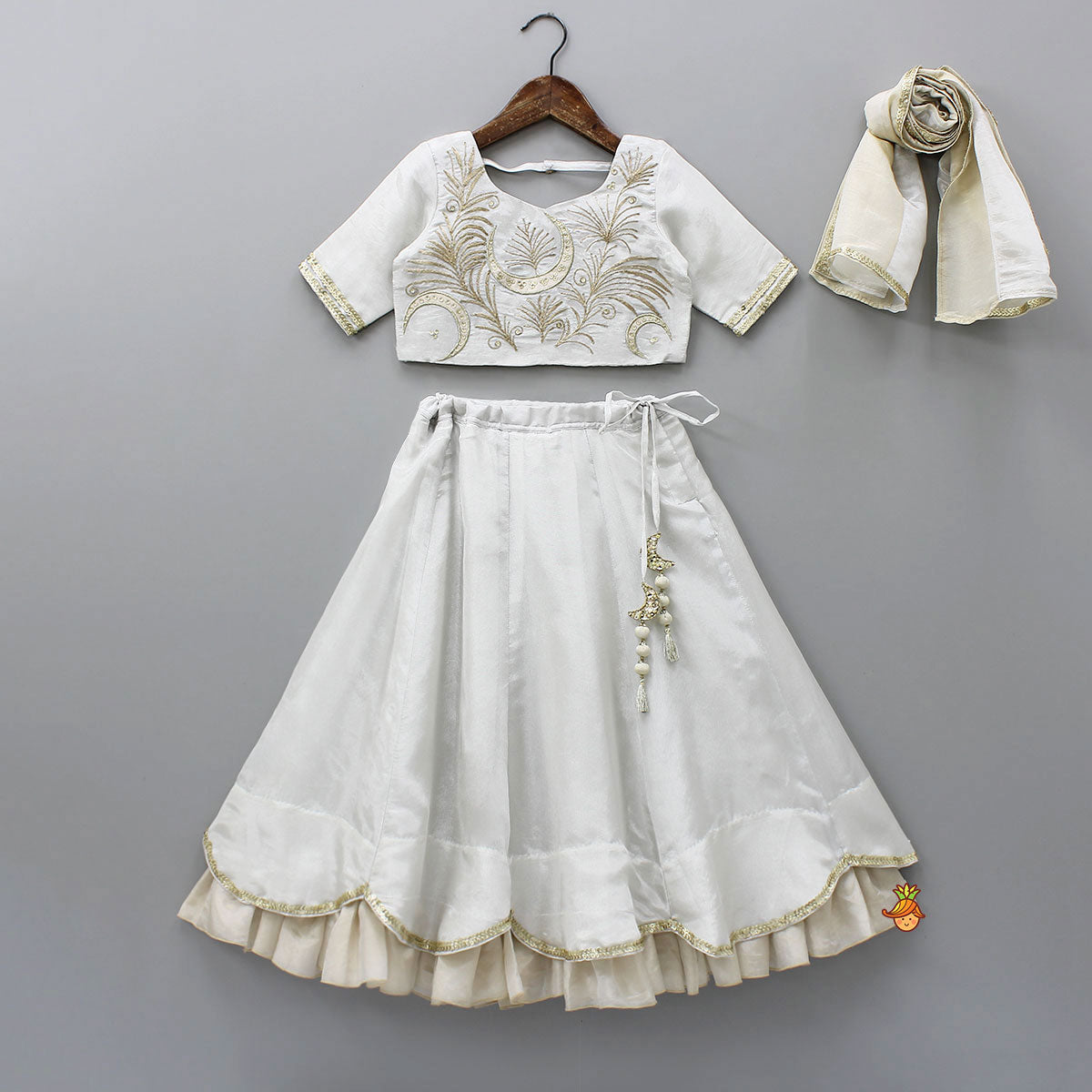 Beautiful Hand-Embroidered Top And Scalloped Lehenga With Dupatta