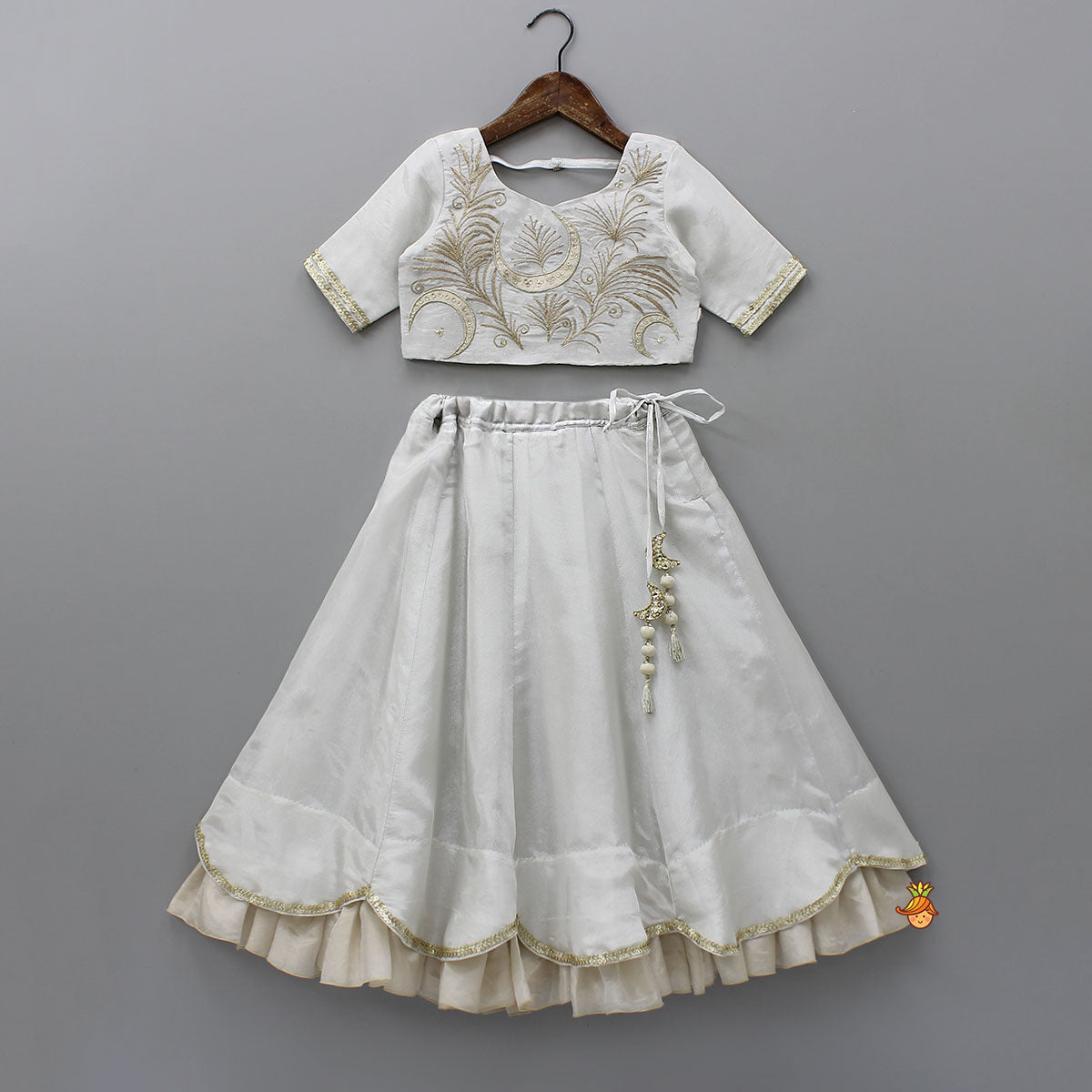 Beautiful Hand-Embroidered Top And Scalloped Lehenga With Dupatta