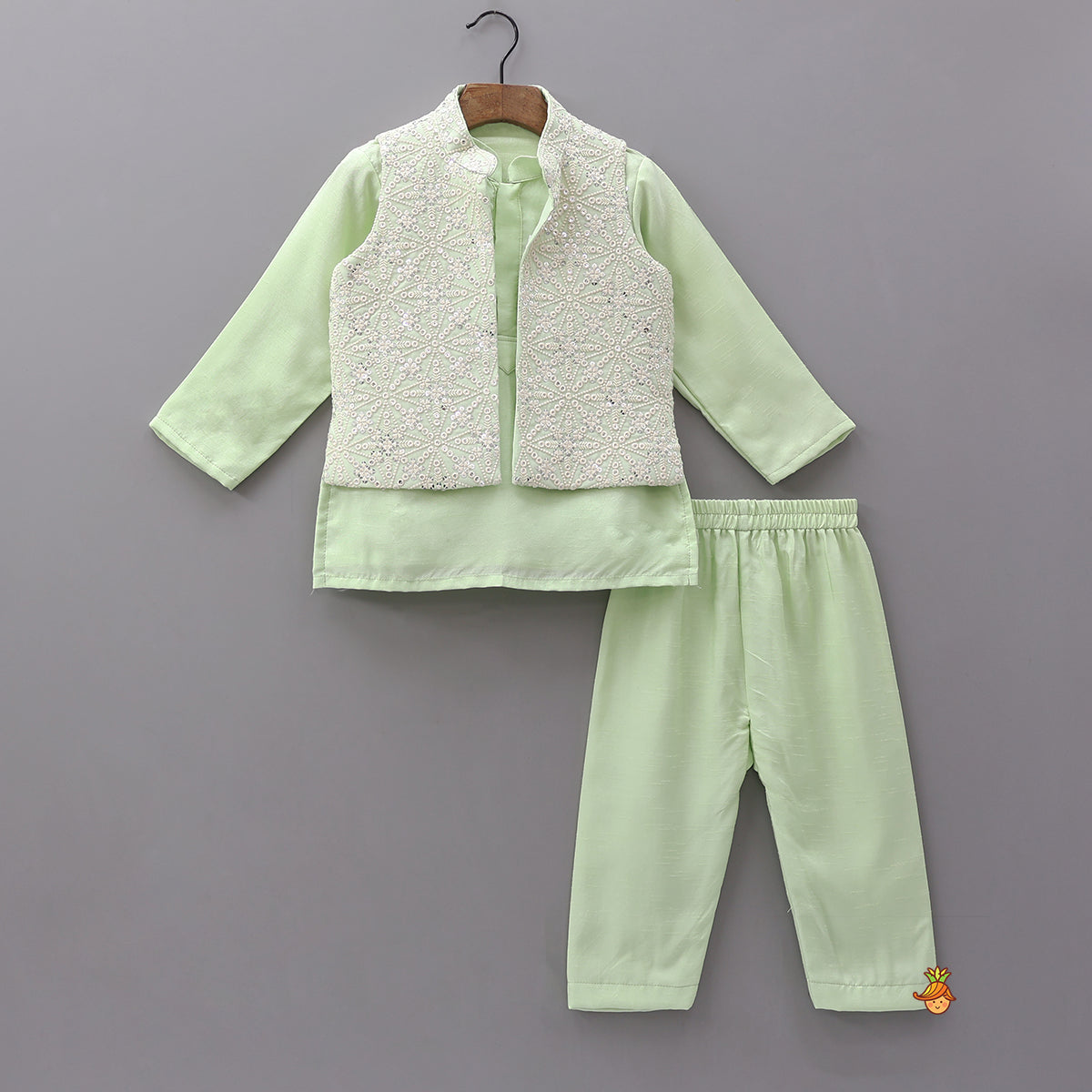 Ethnic Kurta With Sequins Embroidered Jacket And Pyjama