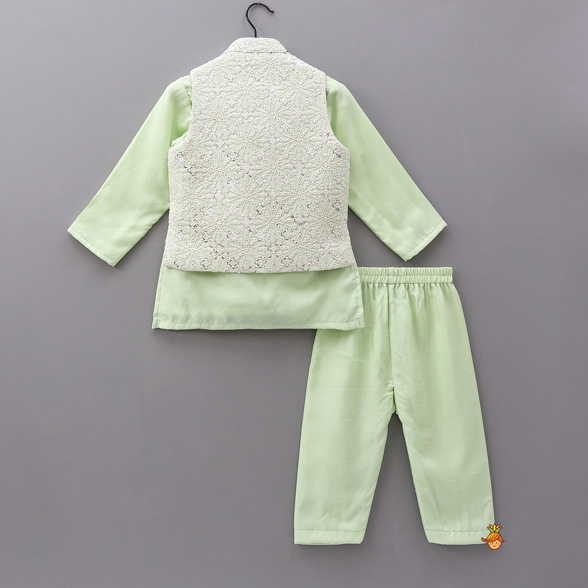 Ethnic Kurta With Sequins Embroidered Jacket And Pyjama