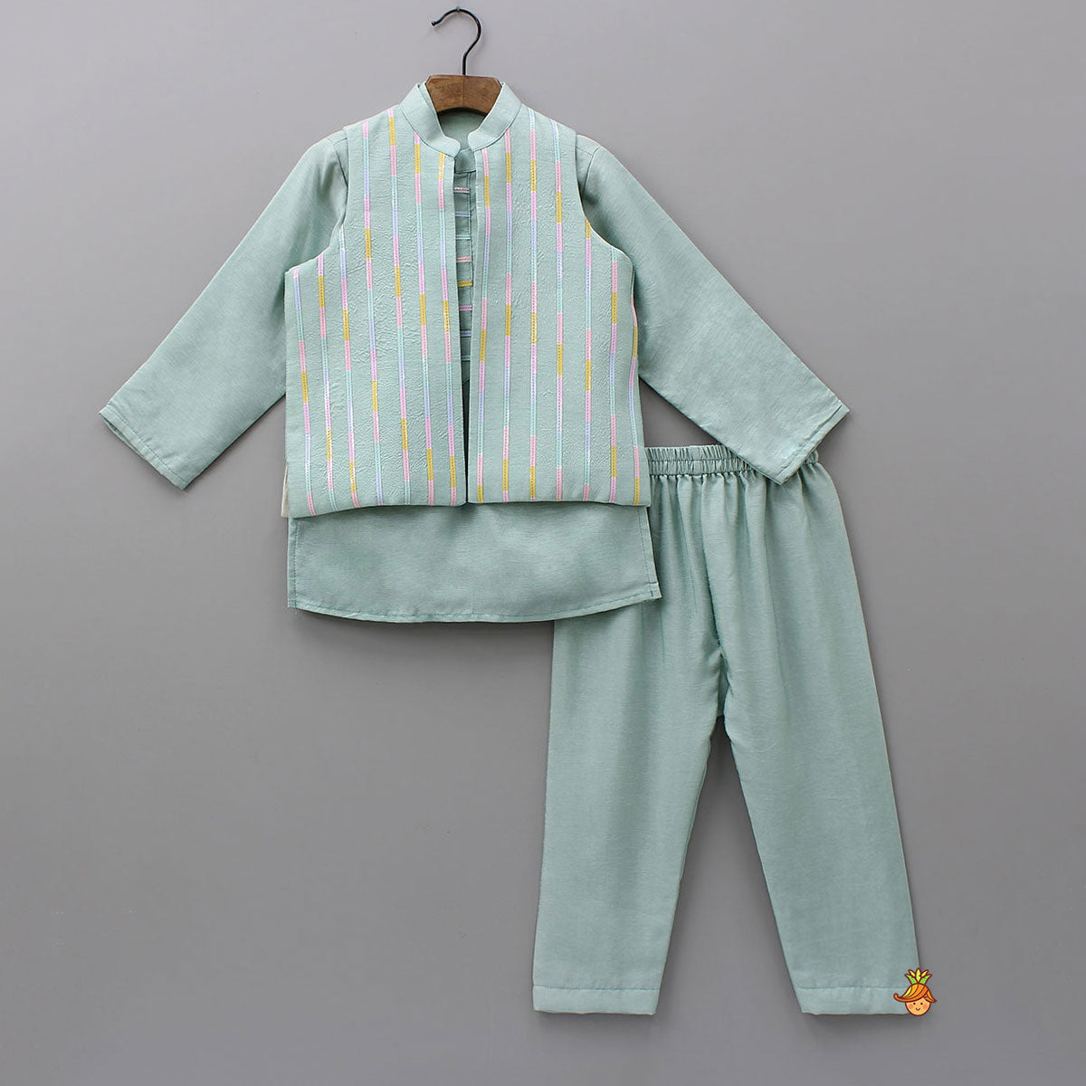 Ethnic Kurta With Lace Work Jacket And Pyjama