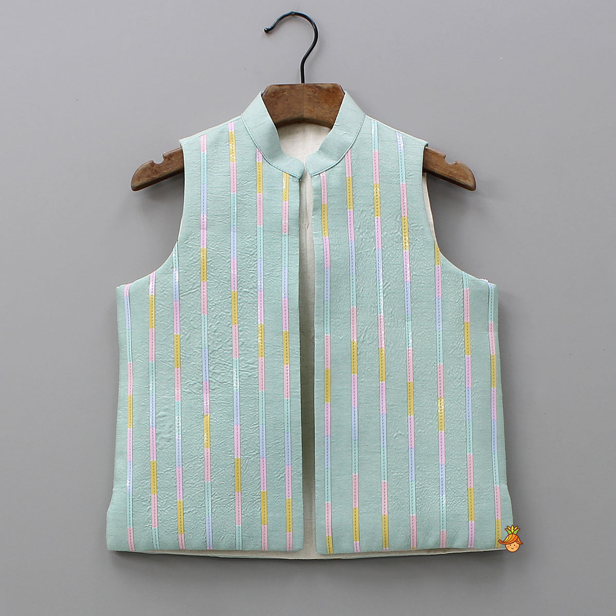 Ethnic Kurta With Lace Work Jacket And Pyjama