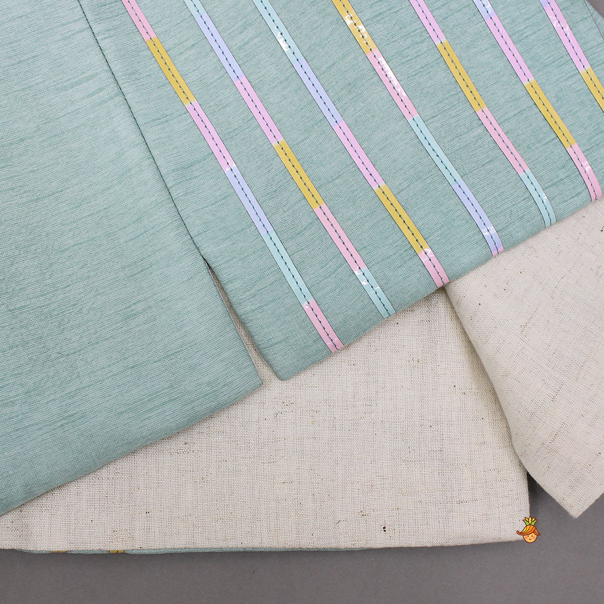 Ethnic Kurta With Lace Work Jacket And Pyjama