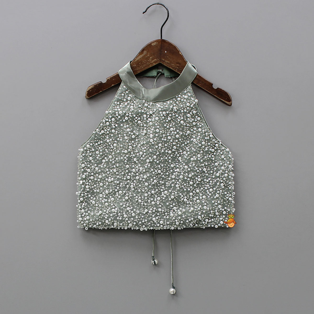 Gorgeous Open-Back Top And Crushed Lehenga With Wrist Cuff