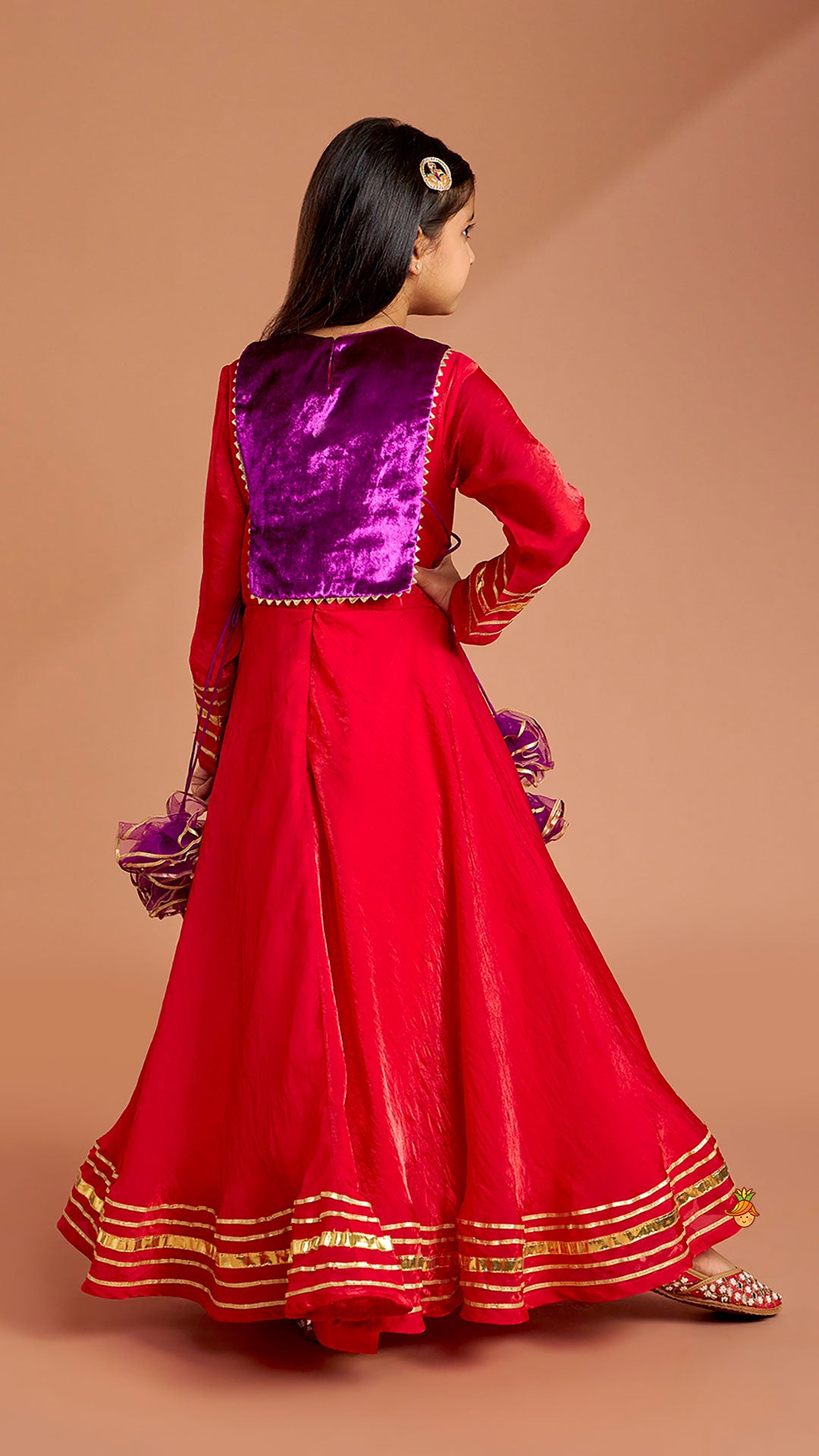 Side Knot Detailed Shiny Flared Anarkali