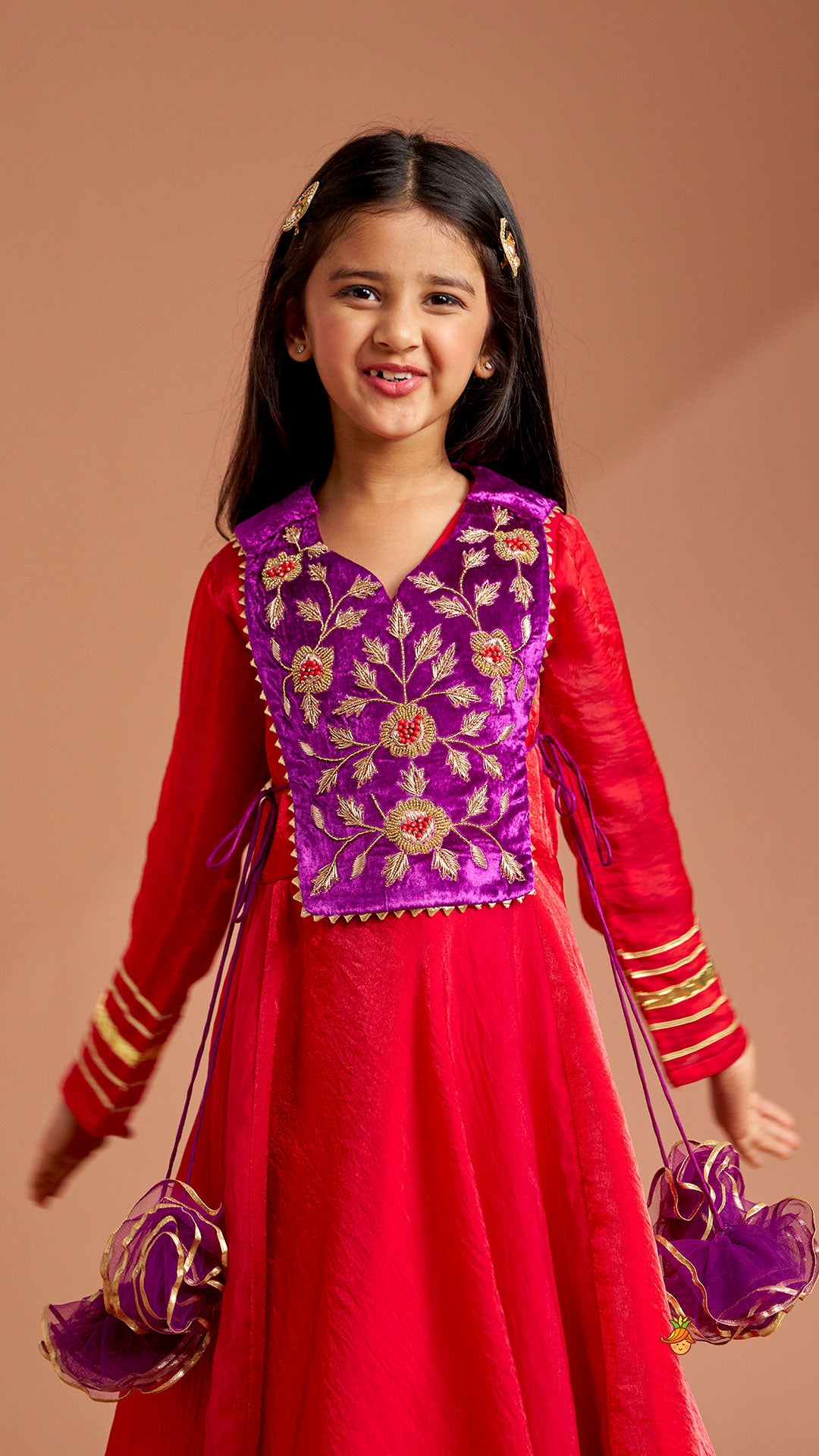 Side Knot Detailed Shiny Flared Anarkali