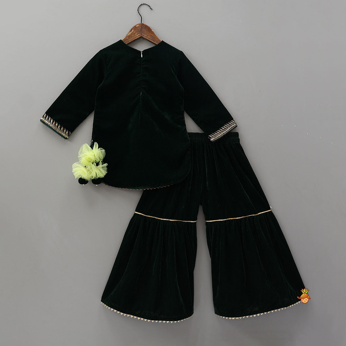 Embroidered Velvet Kurti And Sharara With Contrasting Dupatta