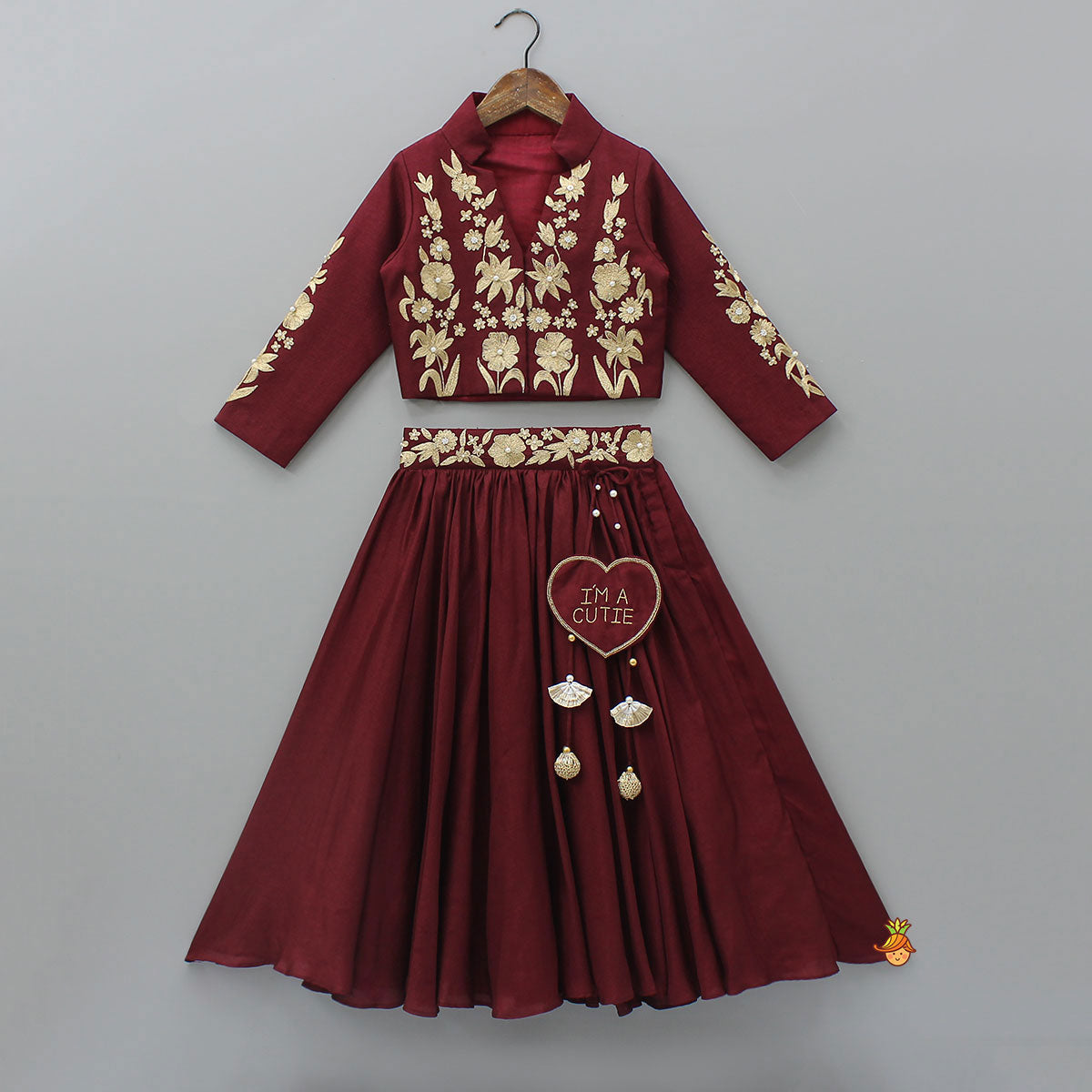 Zari Floral Embroidered Jacket-Style Top And Lehenga