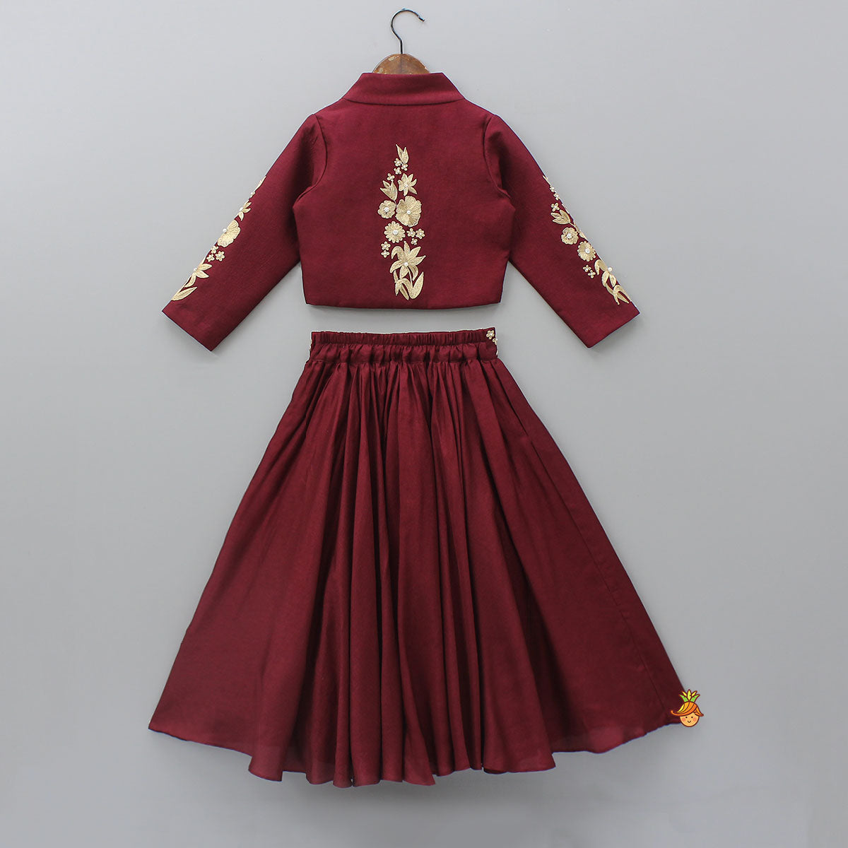 Zari Floral Embroidered Jacket-Style Top And Lehenga