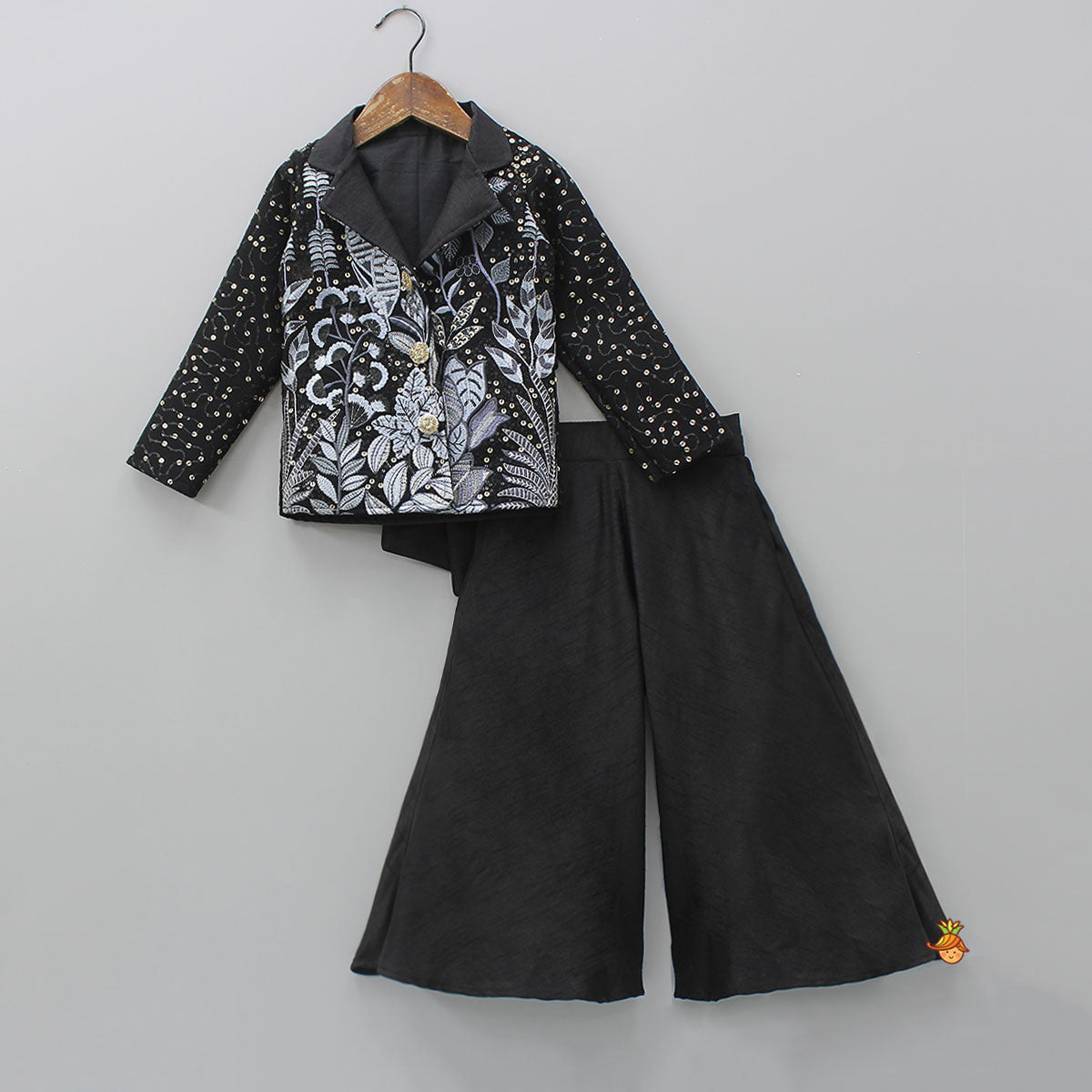 Thread And Sequins Embroidered Jacket-Style Top With Palazzo