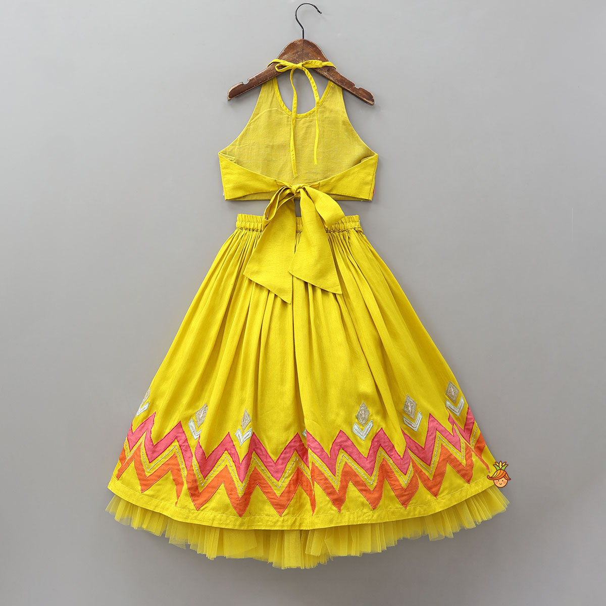 Back Knot Detail Halter Neck Top With Lehenga