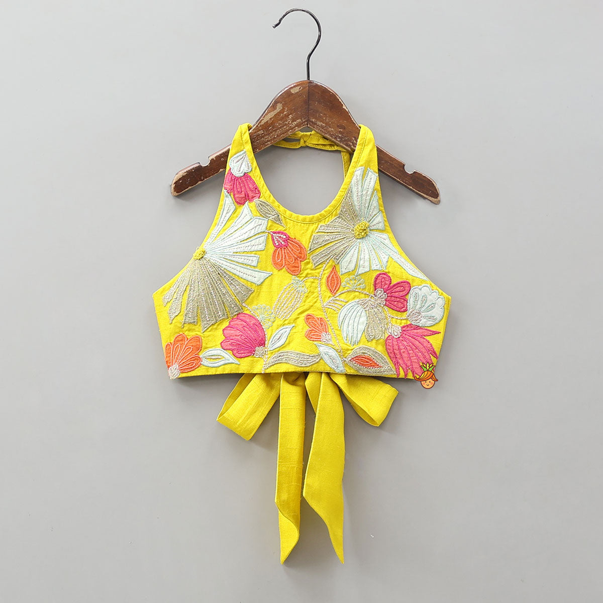 Back Knot Detail Halter Neck Top With Lehenga