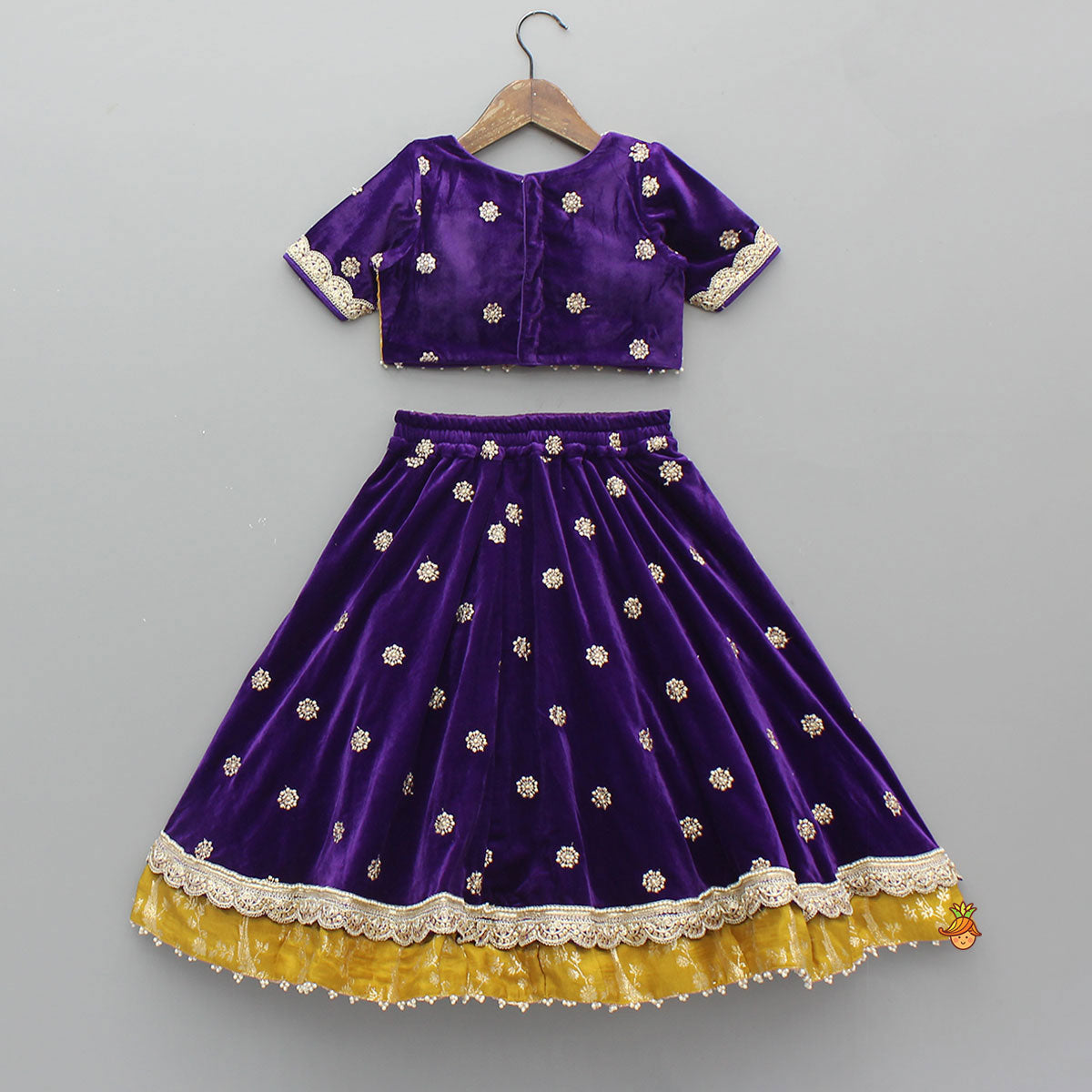 Stunning Velvet Jacket-Style Top With Embroidered Lehenga And Dupatta