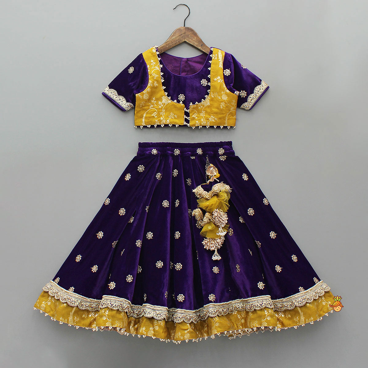 Stunning Velvet Jacket-Style Top With Embroidered Lehenga And Dupatta