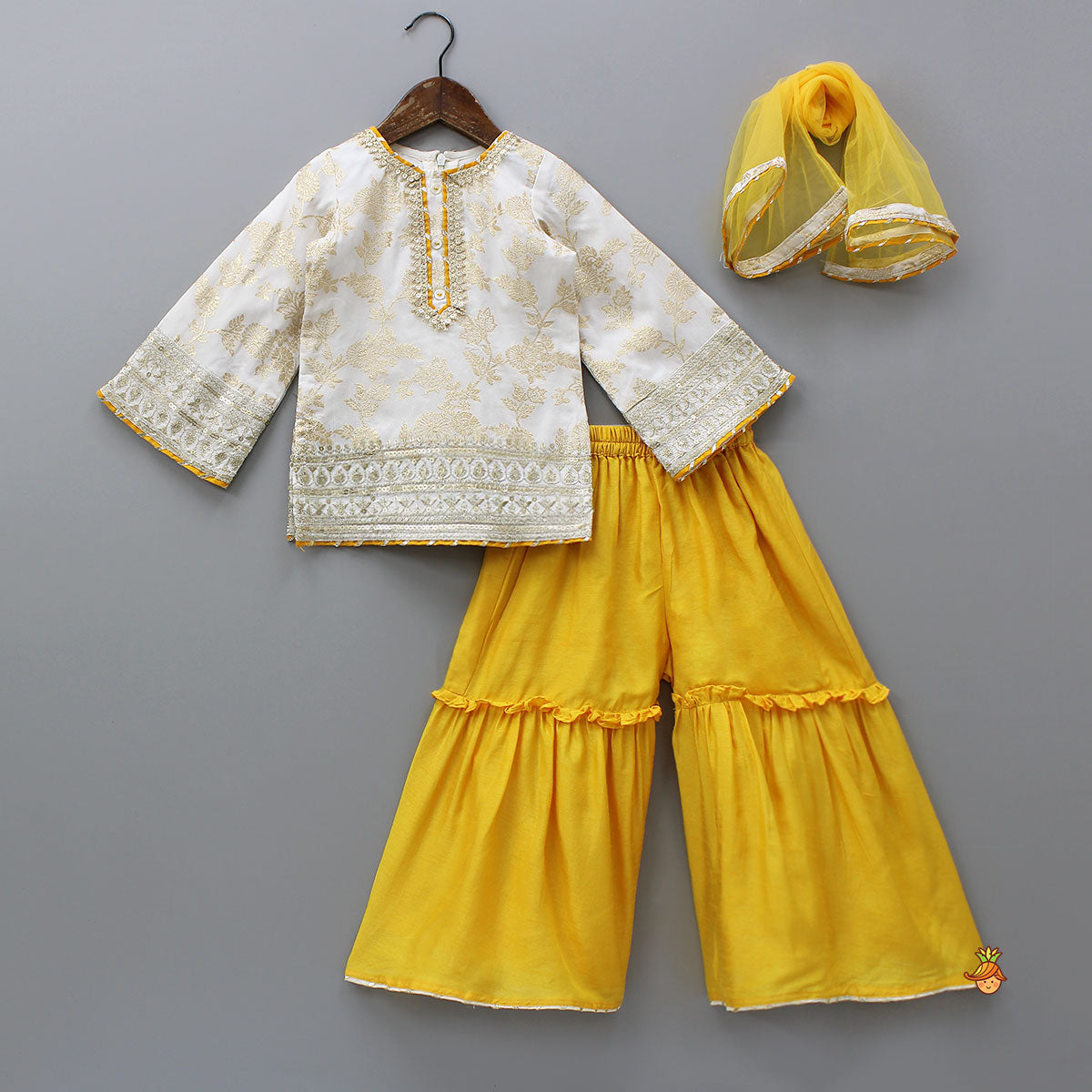 Flared Sleeves Top And Sharara With Net Dupatta