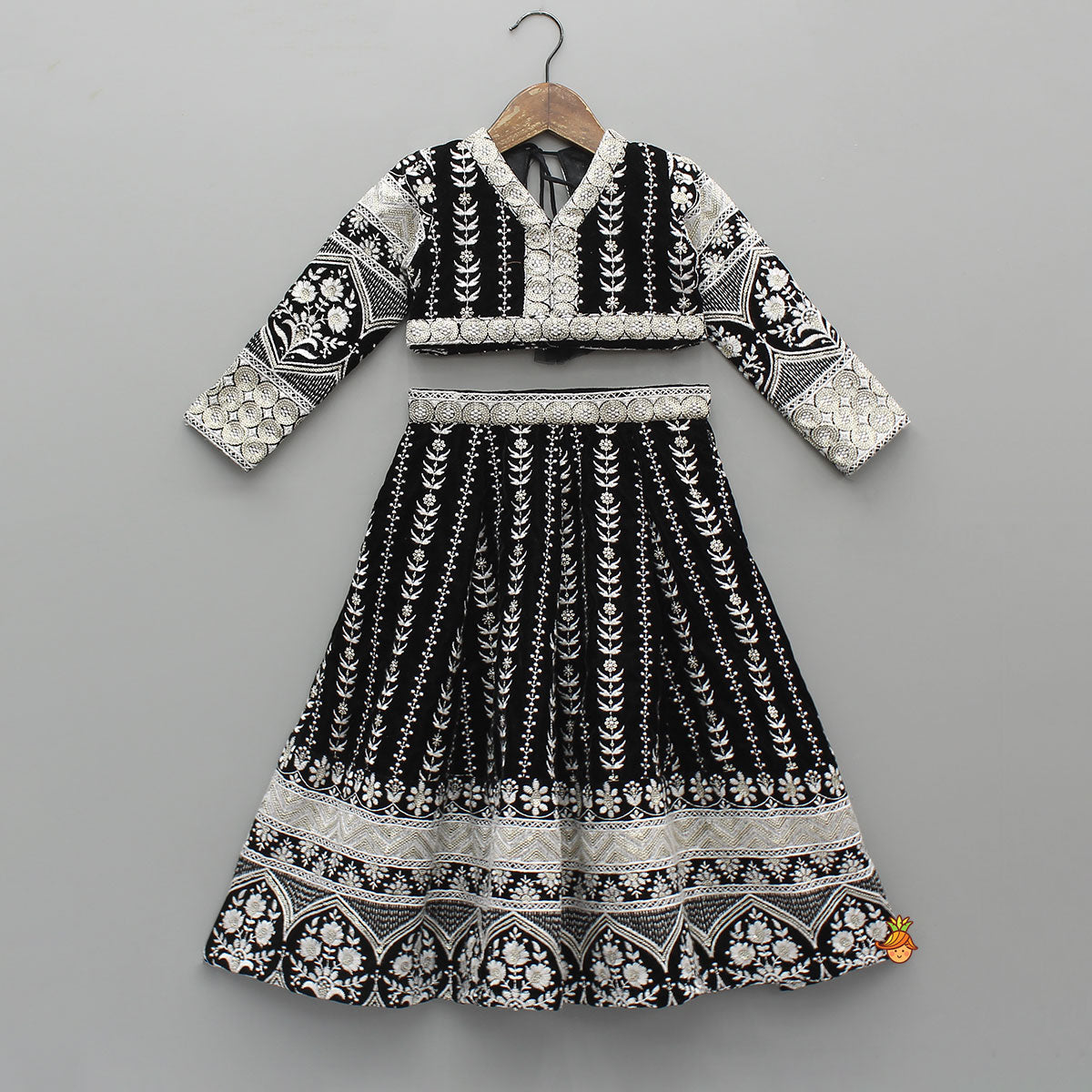 Gorgeous Top And Heavy Thread-Embroidered Velvet Lehenga With Matching Dupatta