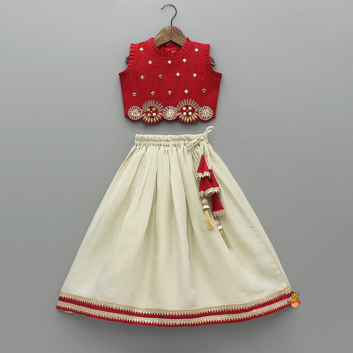 Mirror Work Pleated Top And Shimmery Lehenga