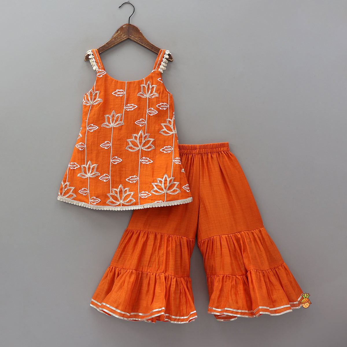 Beautiful Lotus-Embroidered Strappy Kurti With Sharara