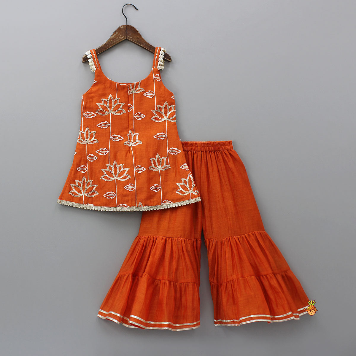 Beautiful Lotus-Embroidered Strappy Kurti With Sharara