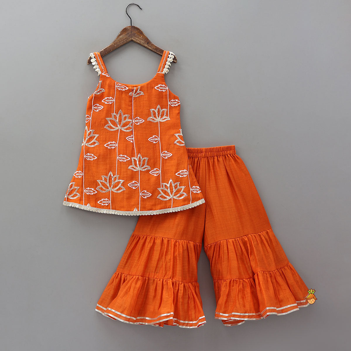 Beautiful Lotus-Embroidered Strappy Kurti With Sharara