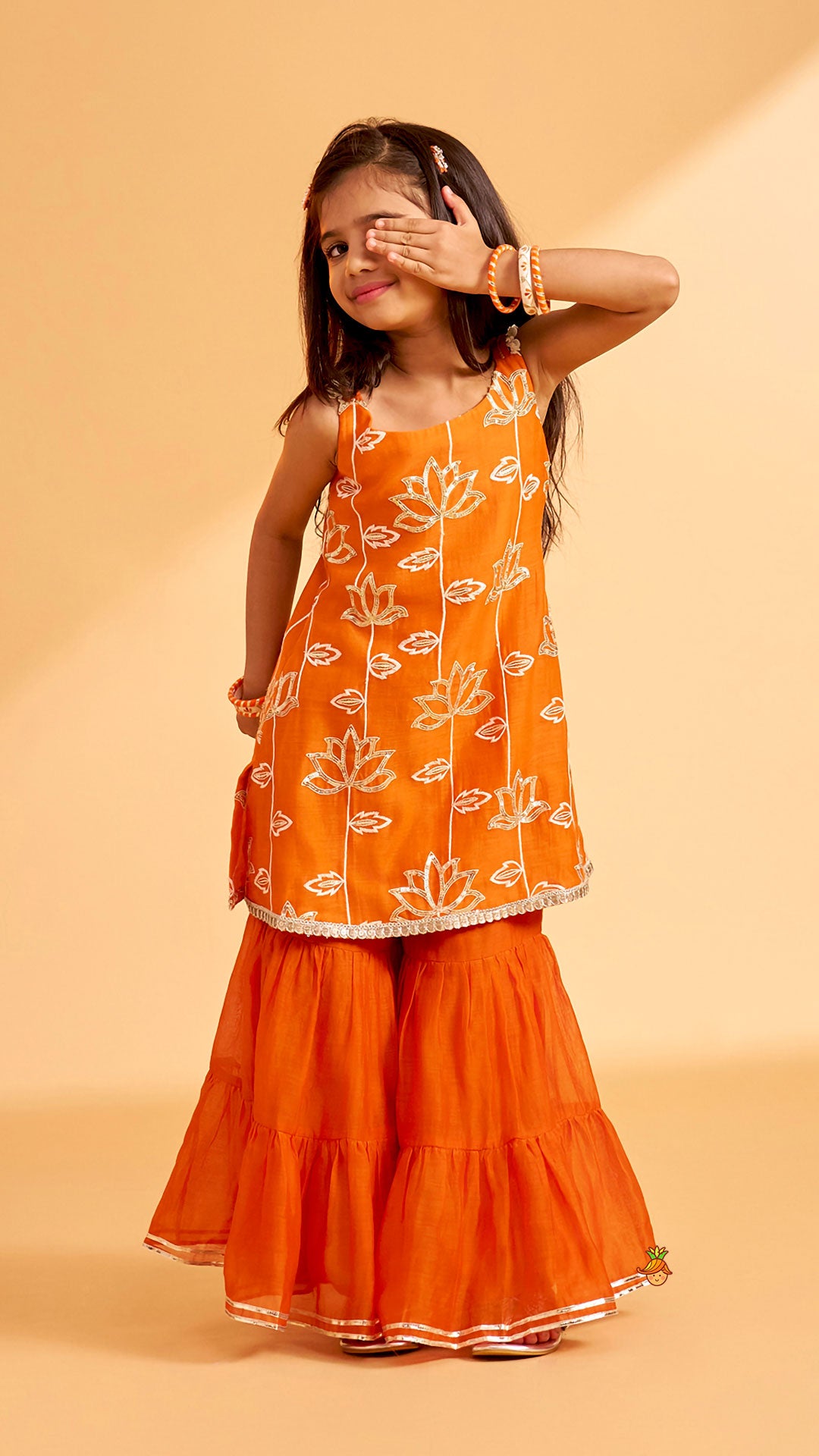 Beautiful Lotus-Embroidered Strappy Kurti With Sharara