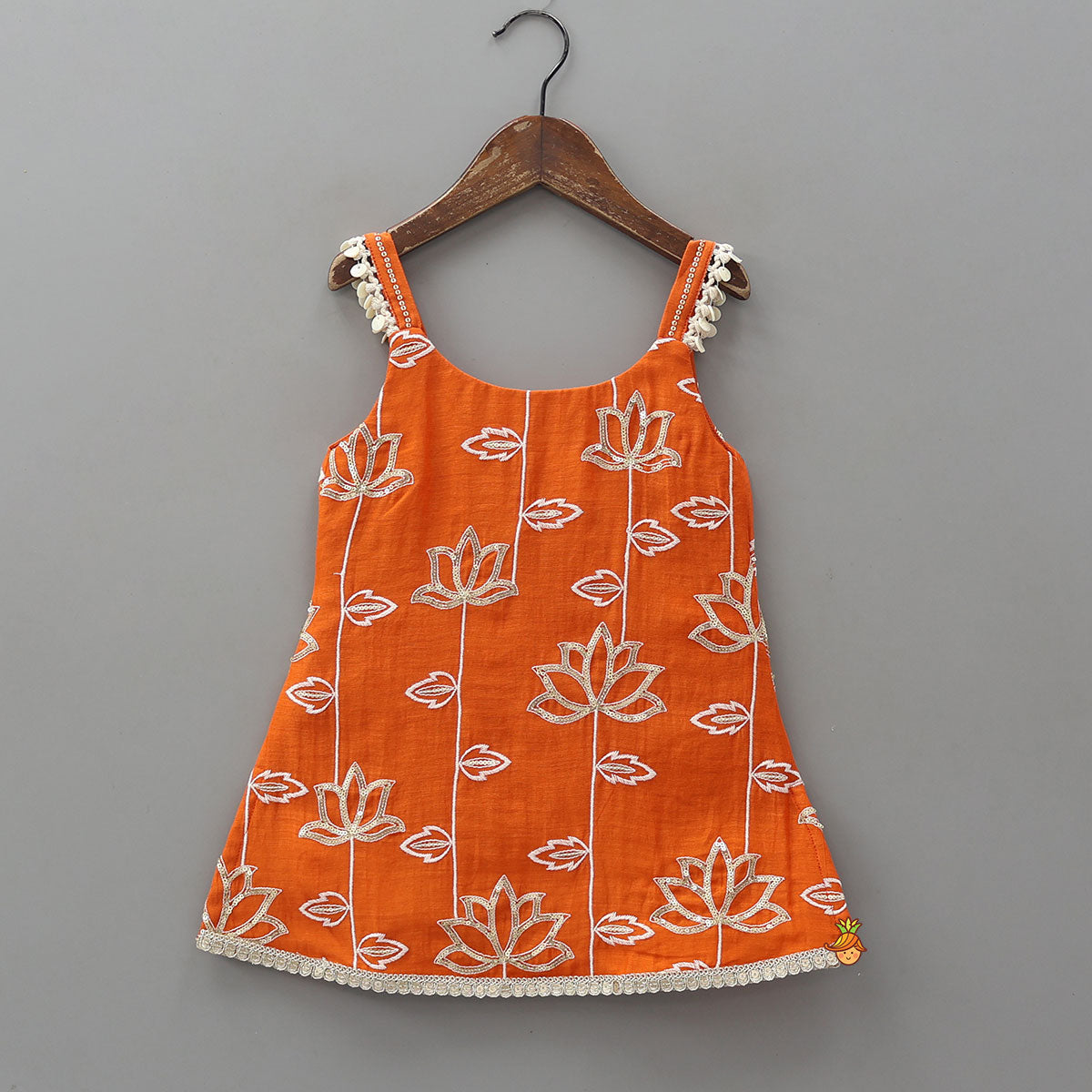 Beautiful Lotus-Embroidered Strappy Kurti With Sharara