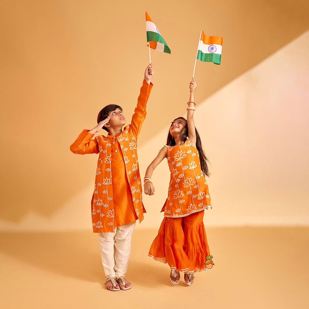 Beautiful Lotus-Embroidered Strappy Kurti With Sharara twinning model image 3