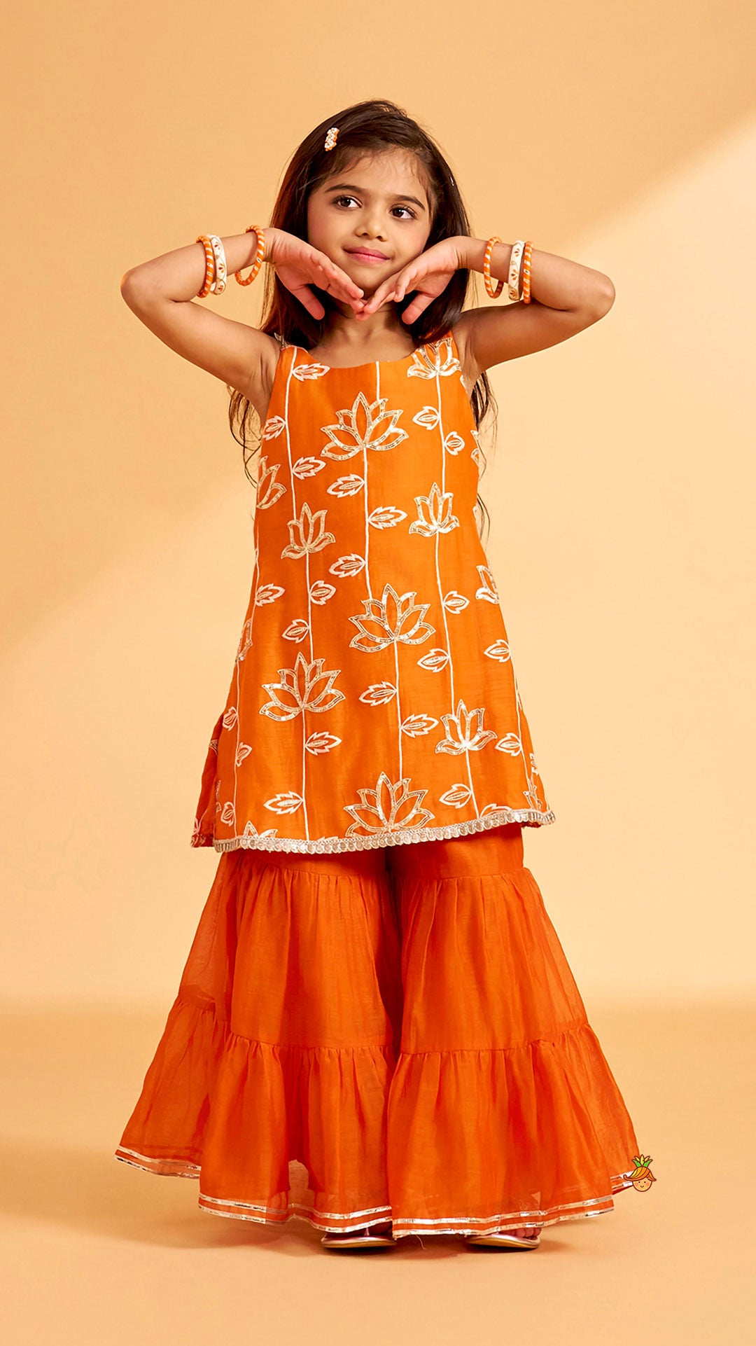 Beautiful Lotus-Embroidered Strappy Kurti With Sharara