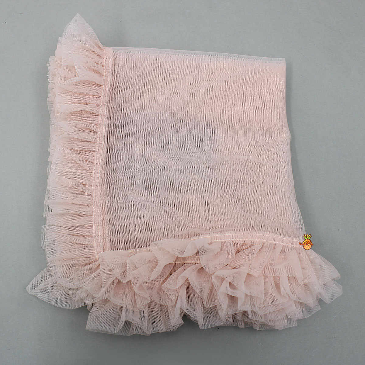 Frill-Enhanced Neckline Embroidered Top With Lehenga And Net Dupatta