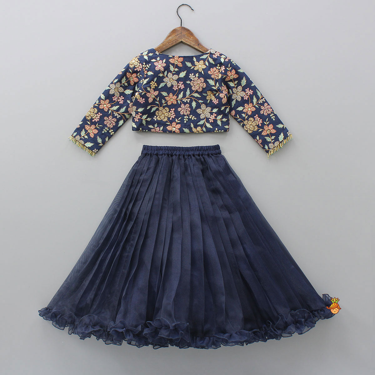 Front-Open Thread Embroidered Top And Pleated Lehenga