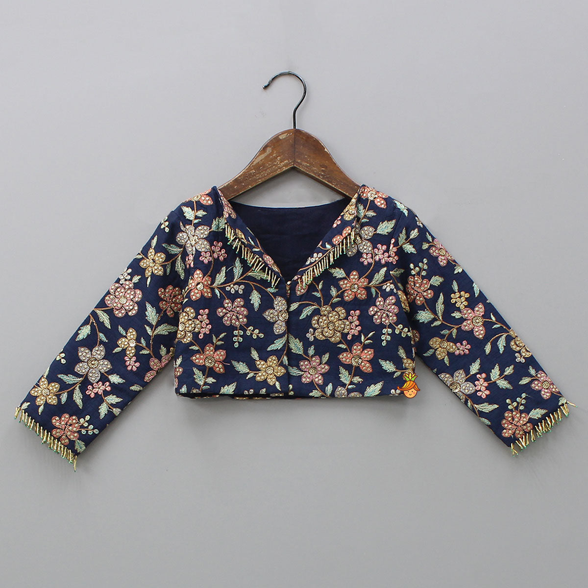 Front-Open Thread Embroidered Top And Pleated Lehenga