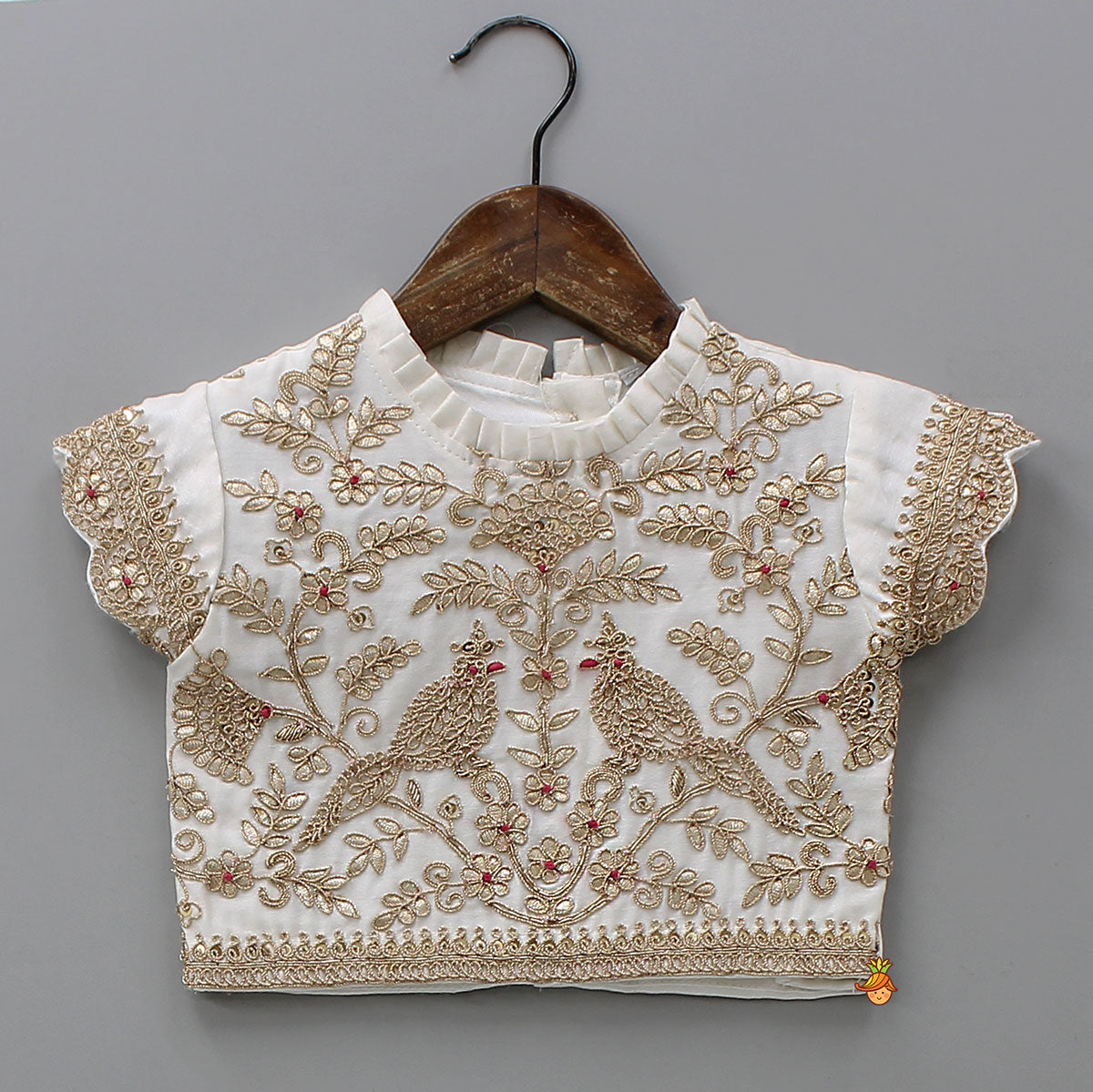 Pleated Neckline Heavily Embroidered Top With Lehenga