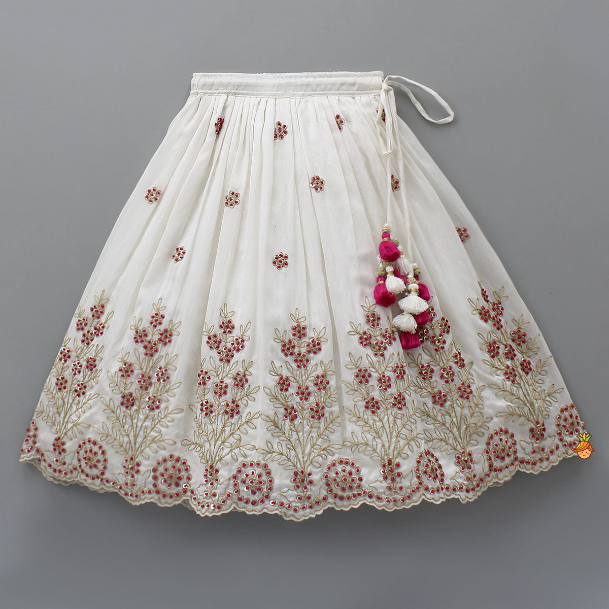 Pleated Neckline Heavily Embroidered Top With Lehenga