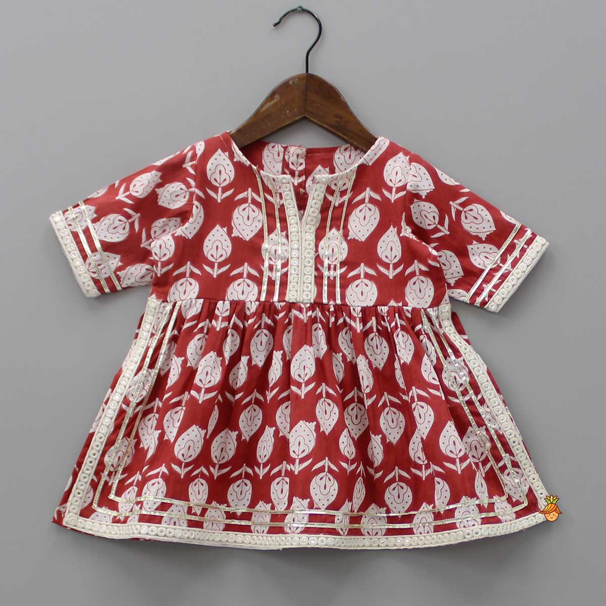 Gota Lace Detail-Printed Kurti And Sharara