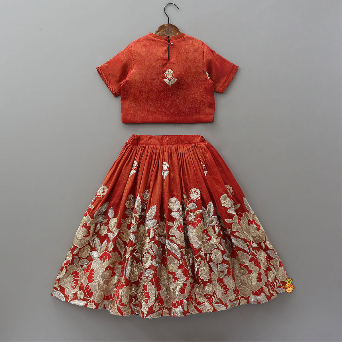 Intricately Flower-Embroidered Shimmery Top And Lehenga