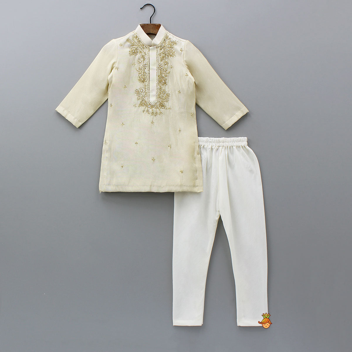 Embroidered Front Placket Kurta With Churidar