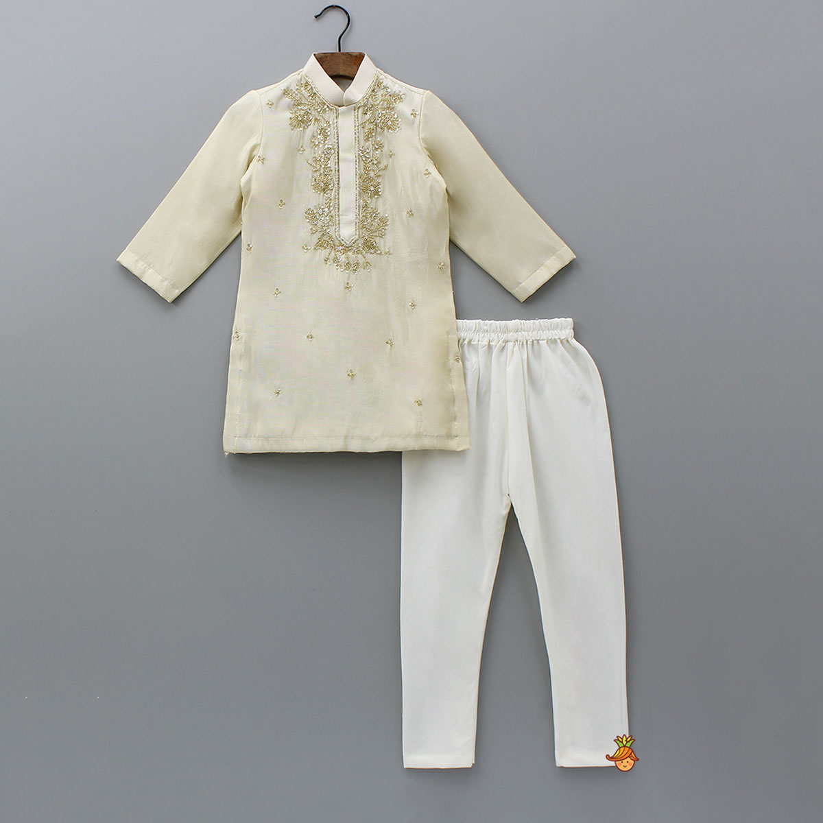 Embroidered Front Placket Kurta With Churidar