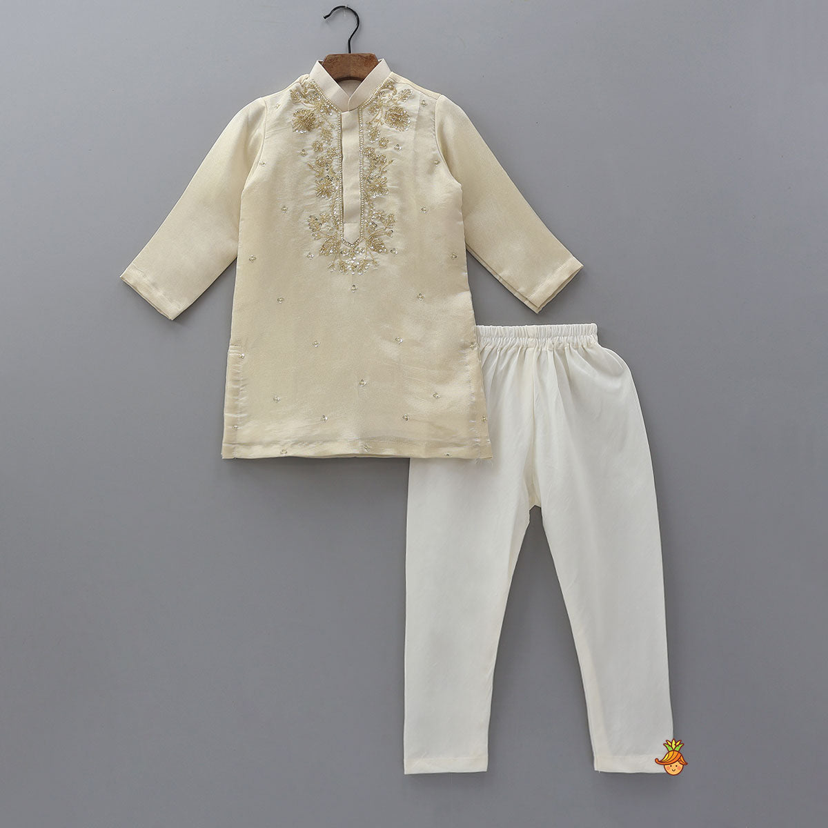 Embroidered Front Placket Shimmery Kurta With Churidar