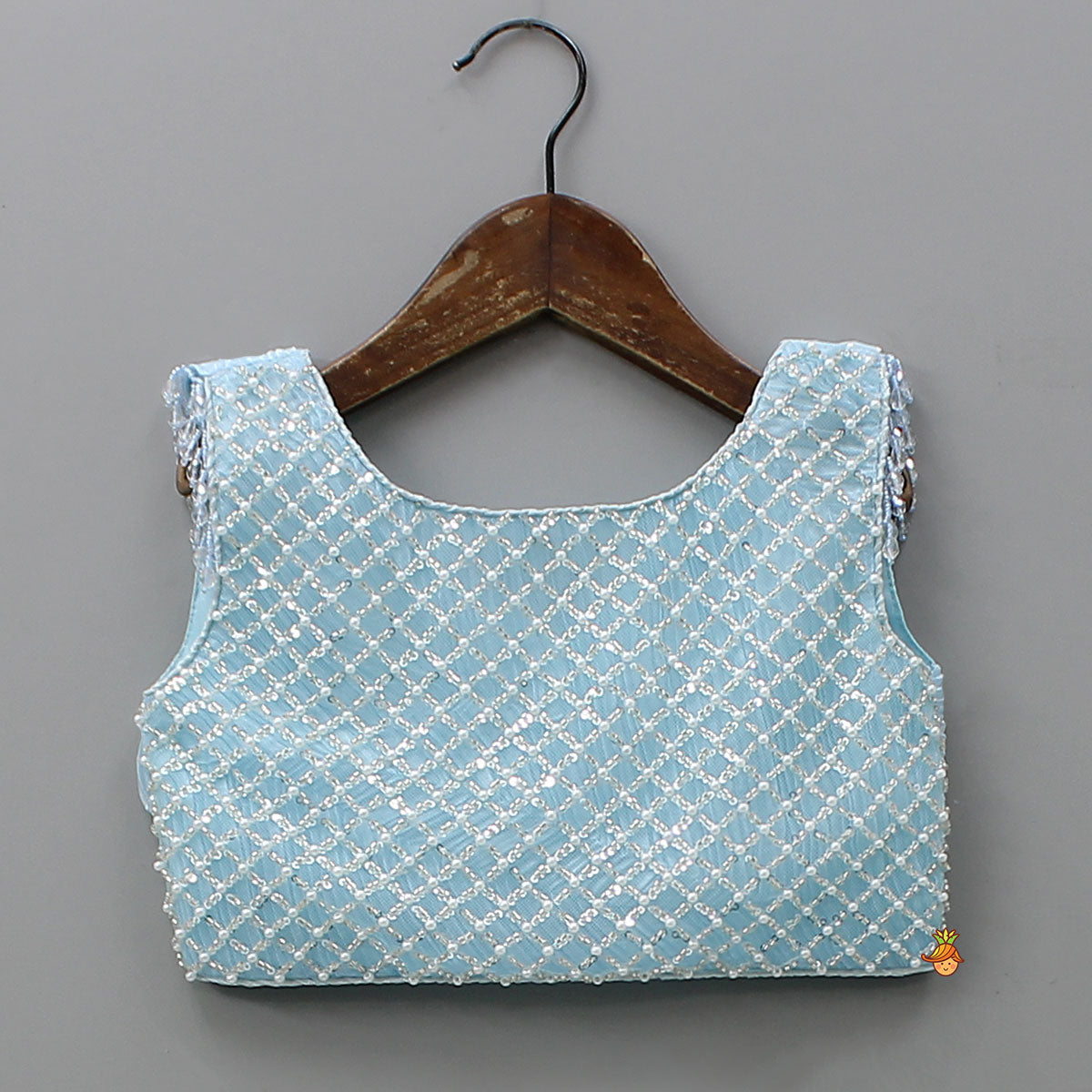 Checks Embroidered Top And Lehenga With Detachable Balloon Sleeves