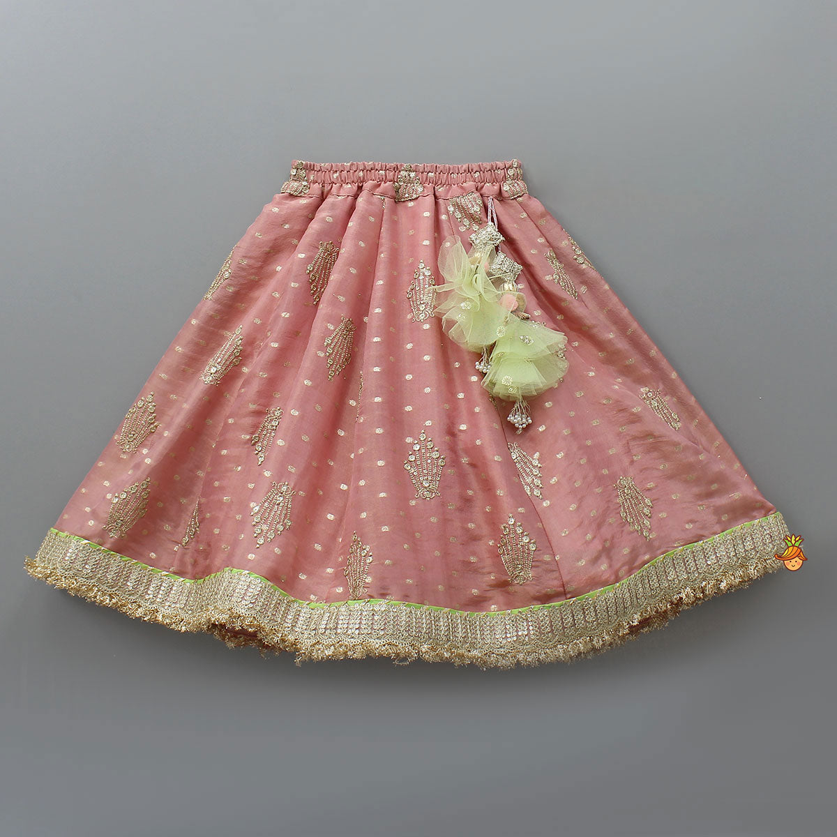 Stunning Booti Work Top With Lehenga And Contrasting Net Dupatta